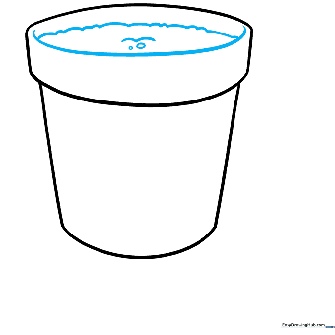Adding soil texture inside the pot using wavy lines and small scattered ovals.