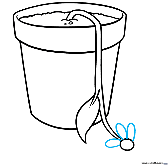 Adding U-shaped petals around the central circle of the flower.
