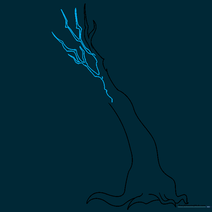 Multiple small, jagged branches added to the main limb, each ending in a sharp point.