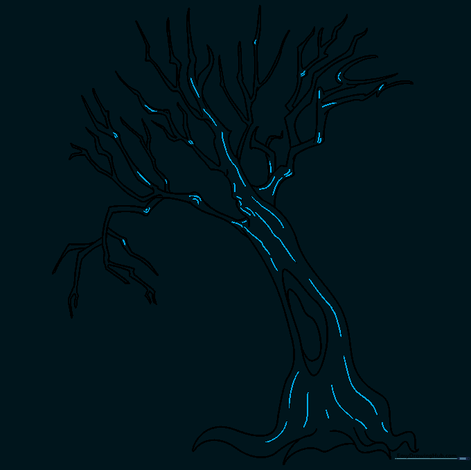 Short, curved lines added to the trunk and branches to simulate the texture of rough bark.