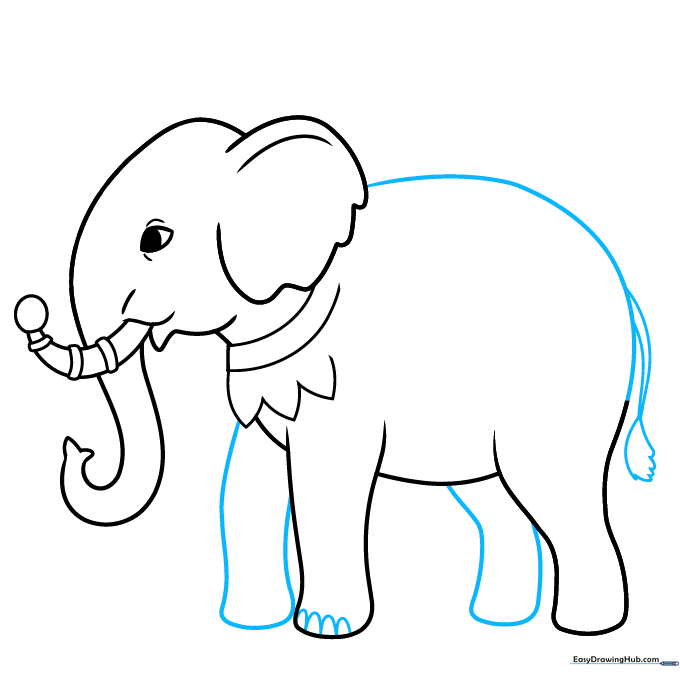 Adding the elephant's legs, tail, and toenail details.