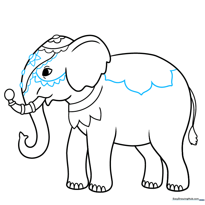 Adding decorative floral patterns to the elephant's back and head.