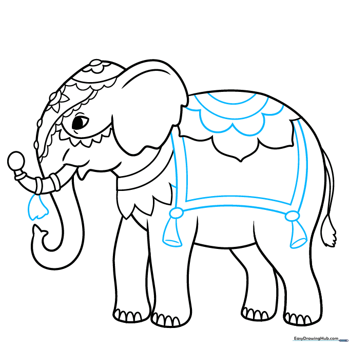Adding decorative tassels to the elephant's back and trunk.