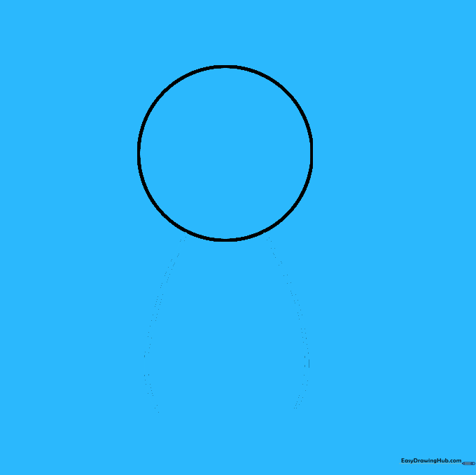 Two curved lines extending from the head circle to define the torso shape.