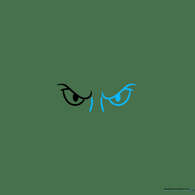 Drawing the second eye and bridge lines for a symmetrical demon face.