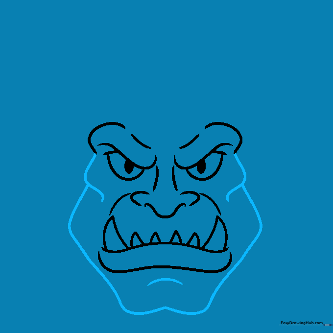 Outlining the overall head shape of the demon using curved lines.