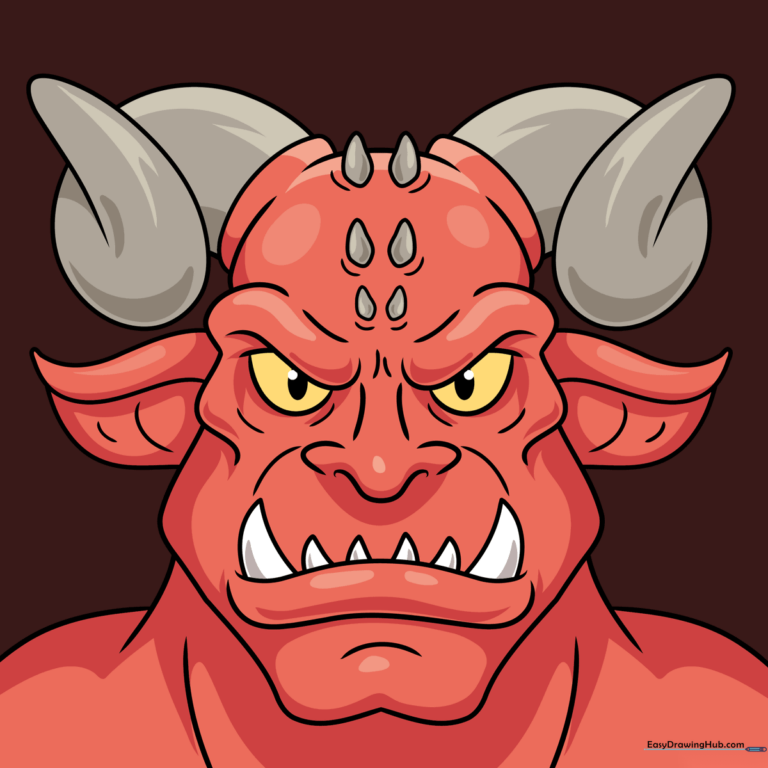 A colorful, finished cartoon demon face illustration for kids.