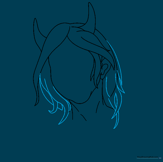 Adding long hair strands falling over the shoulders.