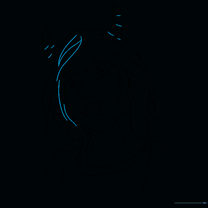 Adding texture lines to the hair and horns for a finished look.