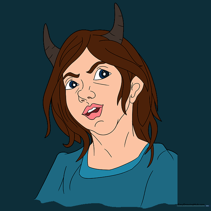 The completed, colored illustration of the demon girl character.