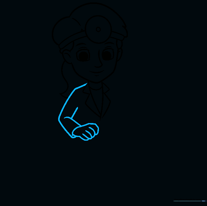 Adding arms and hands to the dentist character sketch.