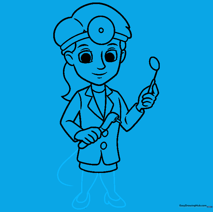 Adding legs, shoes, and the tool cord to complete the full-body character.
