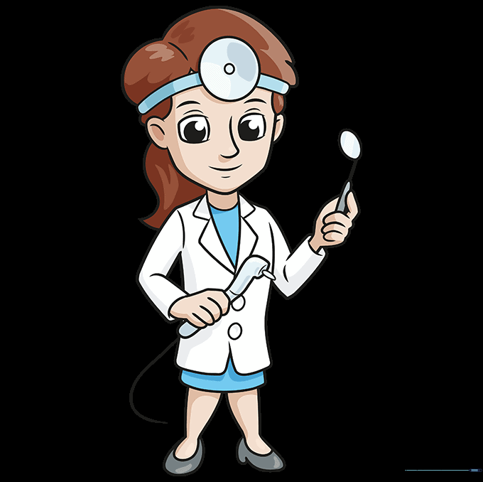 The finished, colored cartoon dentist drawing.