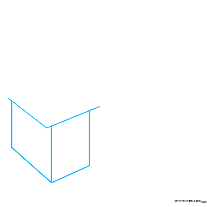 Pencil sketch of a desk surface showing a wide V-shape outline.