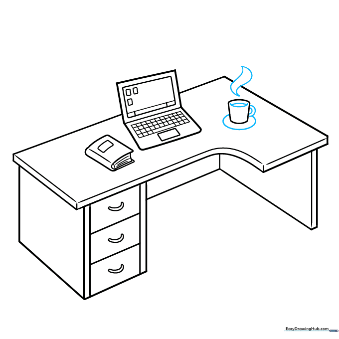 Drawing a coffee mug with steam on the desk.