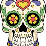 A vibrant, finished Dia de Los Muertos skull drawing, showcasing intricate floral patterns and bright colors.
