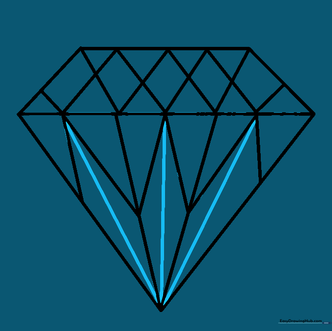 Finalizing the geometric lines within the lower facets of the diamond.