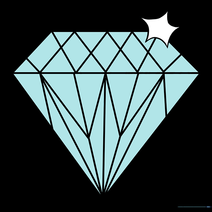 A finished, colored diamond drawing with blue shading and a sparkle effect.