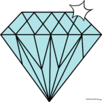 A vibrant, finished diamond drawing showing facets and light reflections.