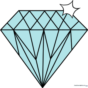 A vibrant, finished diamond drawing showing facets and light reflections.