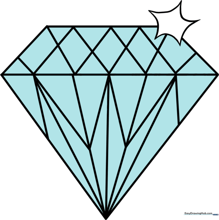 A vibrant, finished diamond drawing showing facets and light reflections.
