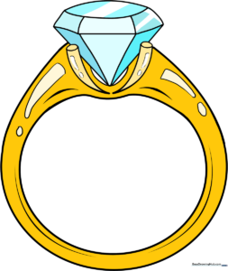A finished, vibrant drawing of a diamond ring, serving as the final goal for the tutorial.
