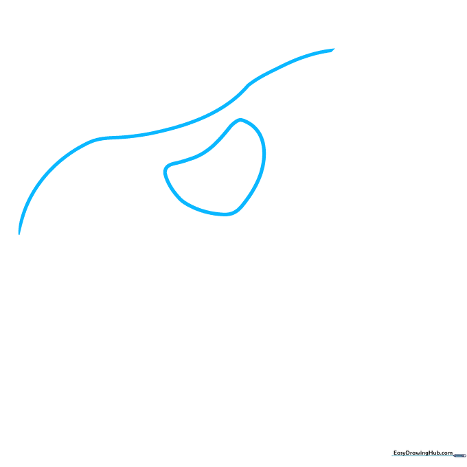 Pencil sketch showing the top curved arch of a dinosaur skull and the antorbital fenestra opening.