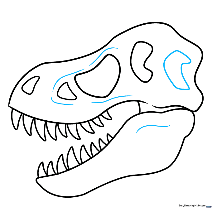 Adding final structural contours to the dinosaur skull for a realistic bone texture.