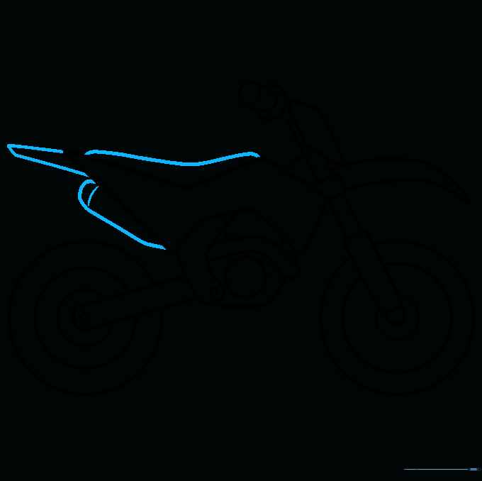 Seat and exhaust pipe added to the dirt bike frame.