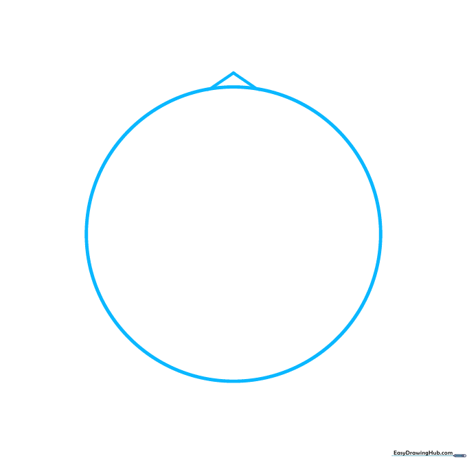 A pencil sketch of a large circle with a small triangle on top, forming the basic outline of a disco ball.