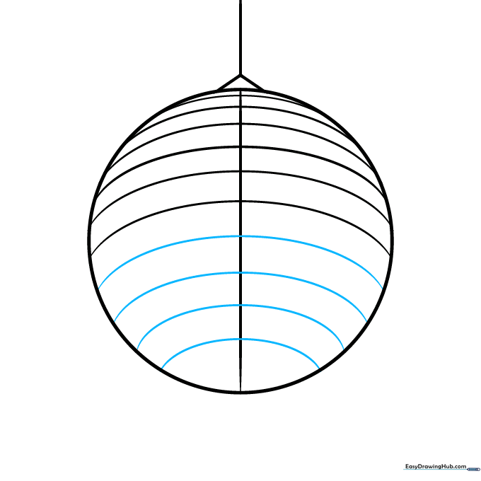Adding wider-spaced curved lines to the bottom half of the disco ball to complete the spherical grid.