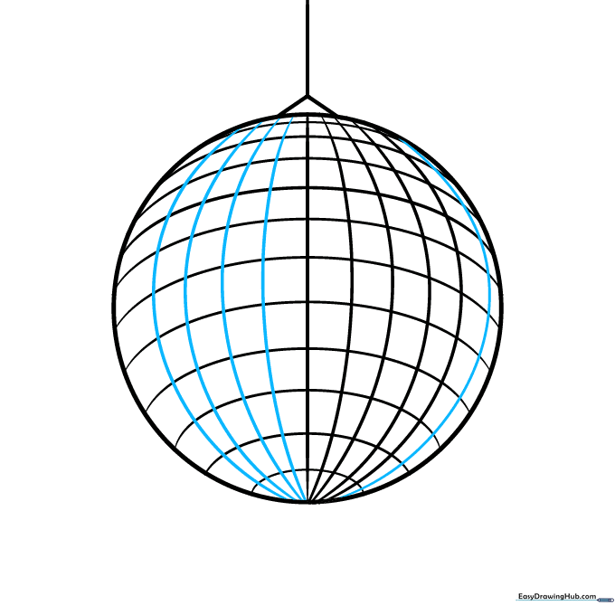 Filling in the remaining grid lines on the left and right sides of the disco ball.