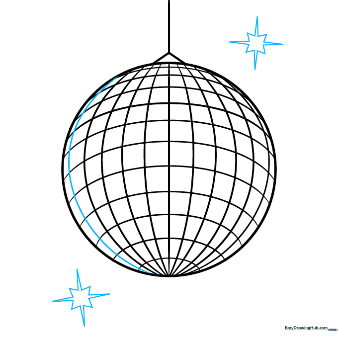 Adding two star shapes around the disco ball to represent light reflections.