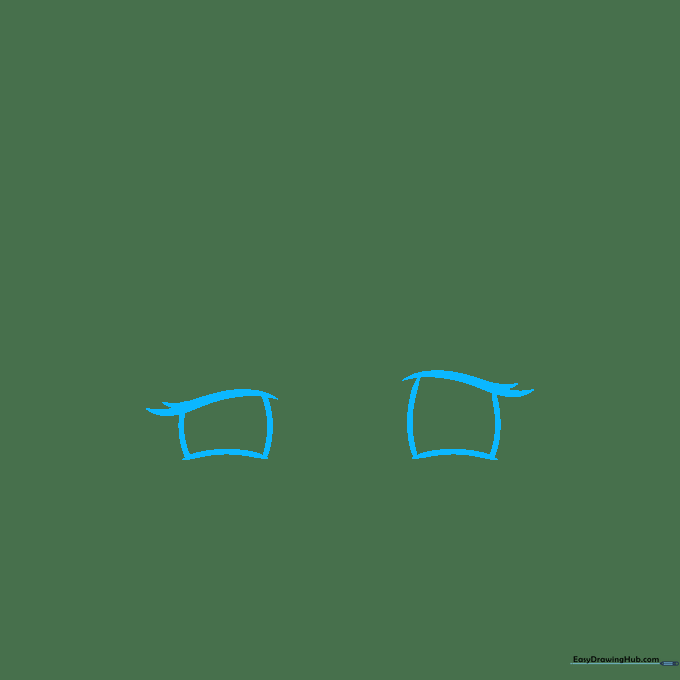 Close-up sketch of two eyes with varying shapes and thick eyelashes to show an expressive, squinting look.