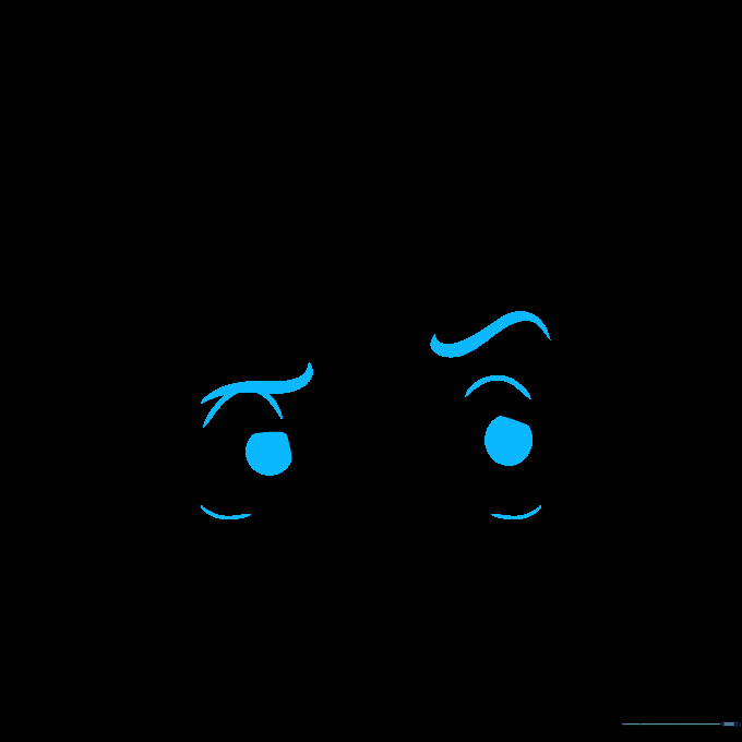 Drawing the pupils and curved, low-set eyebrows that create a frowning, disgusted expression.