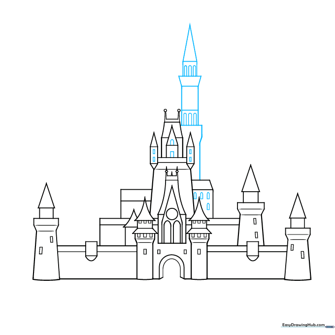 Drawing showing the expansion of side towers with rectangular and arched segments.