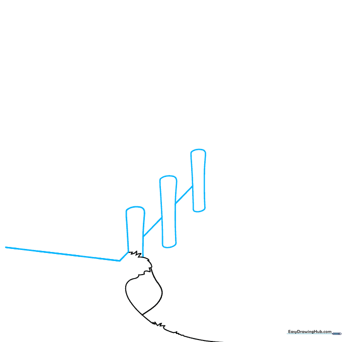 Drawing the vertical wooden pilings and the flat surface of the dock.