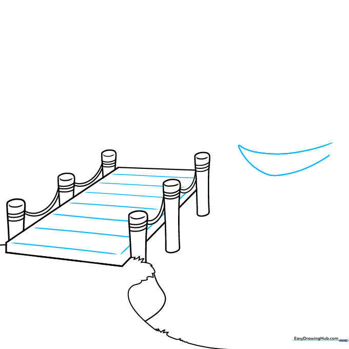 Adding plank lines to the dock and starting the canoe outline.