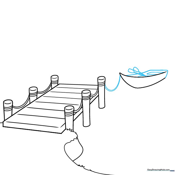 Drawing the interior of the canoe with seats and paddles.