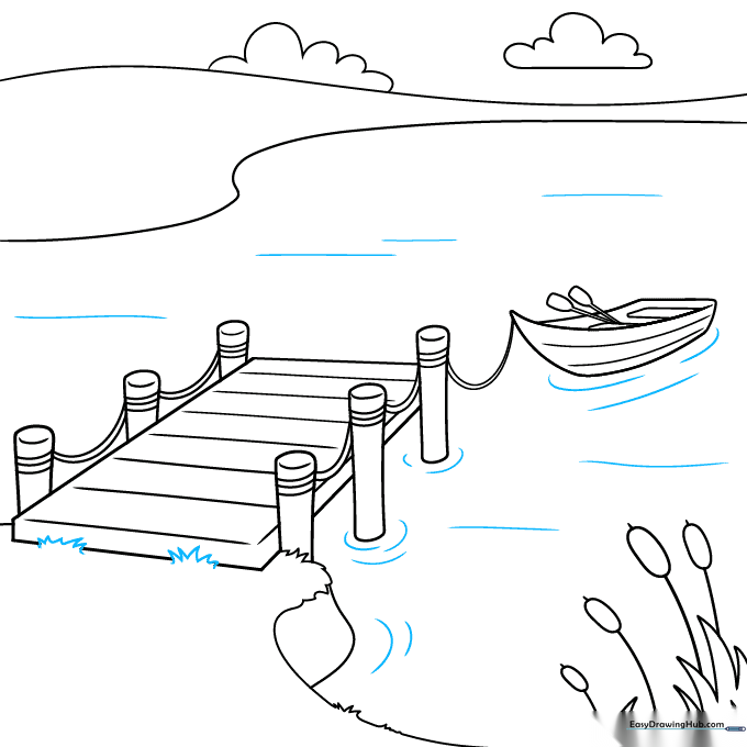 Adding water ripple details around the dock and boat.