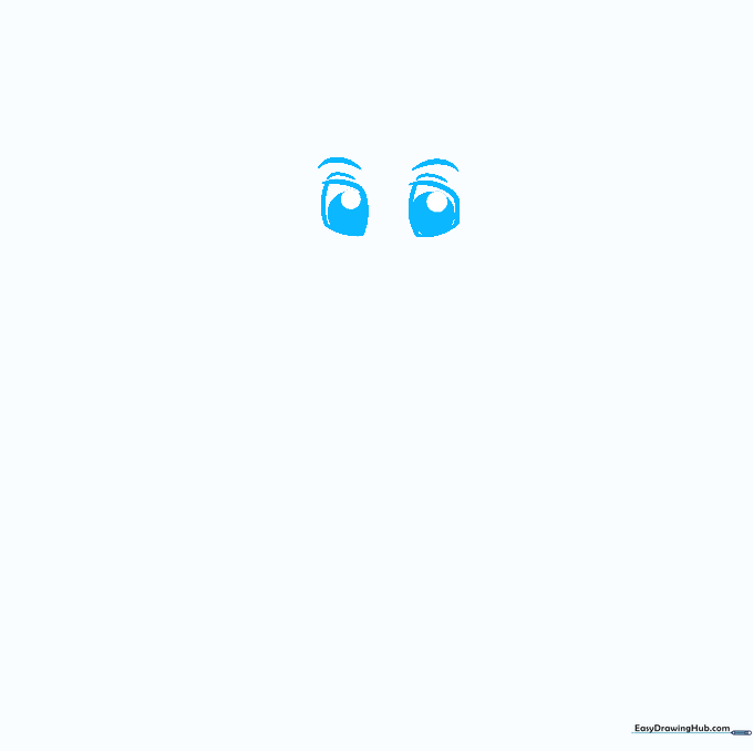 Close-up sketch of a cartoon doctor's eyes with pupils and arched eyebrows.