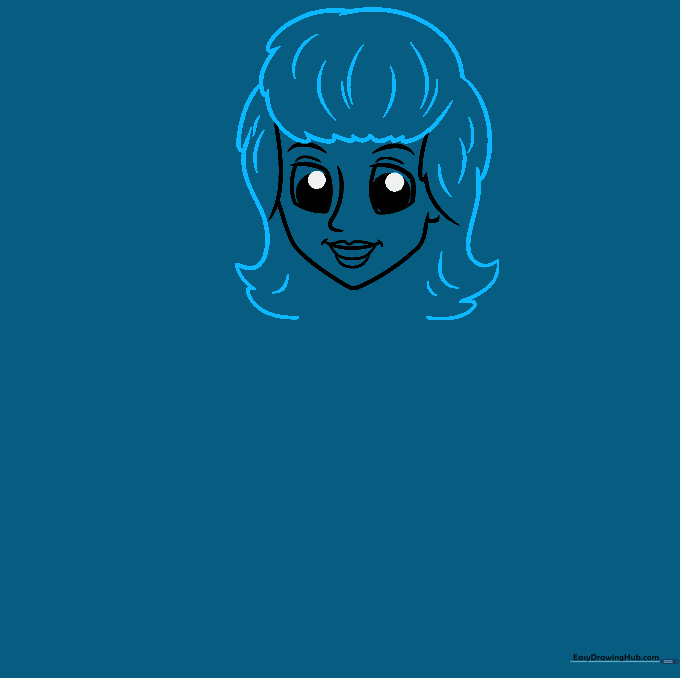 Detailed sketch of a doctor's hairstyle with bangs and textured lines.
