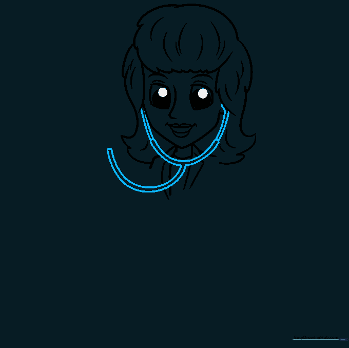 Drawing of a stethoscope draped around the doctor's neck.