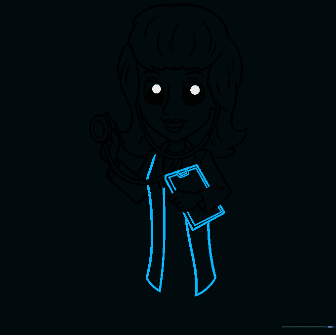 Sketch of a doctor holding a clipboard with a clip detail.