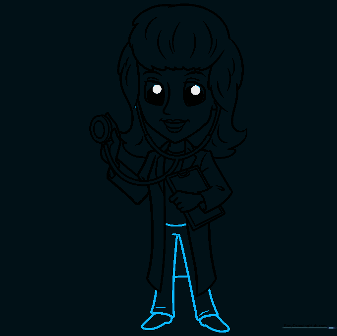 Sketch of the doctor's pants and shoes to complete the full-body drawing.