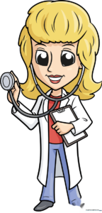 A friendly cartoon doctor character, fully colored and ready for a drawing lesson.