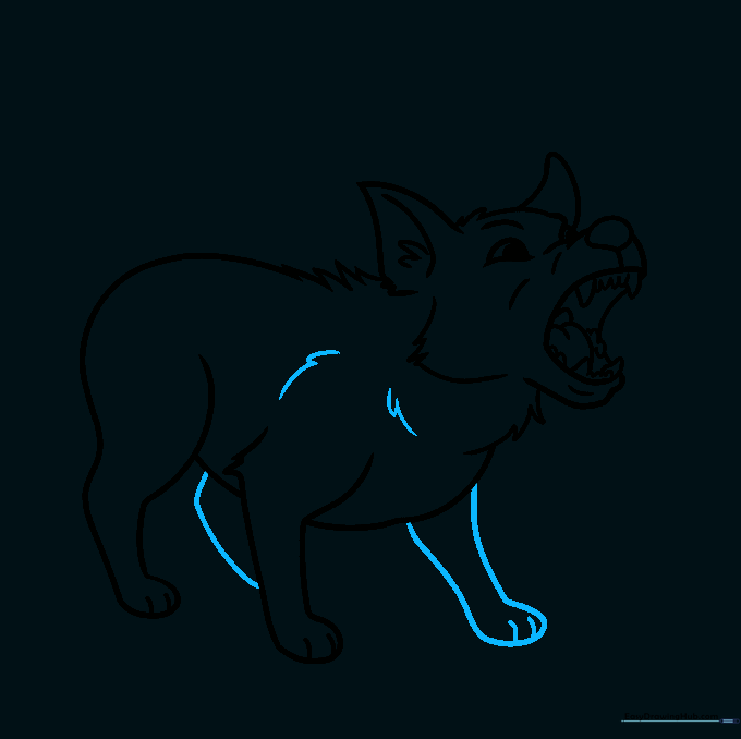 Adding the final legs and fur texture to the dog's body.
