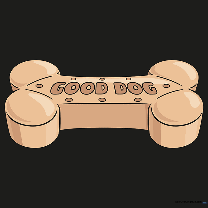 Final colored illustration of a dog biscuit with the text GOOD DOG.
