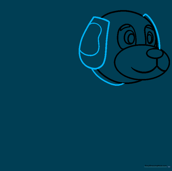 Sketching the floppy ears and a simple collar around the dog's neck.