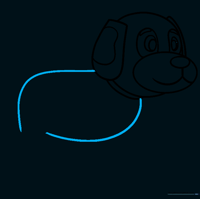 Drawing the curved lines that define the dog's torso and back.